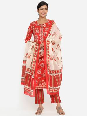 Red printed cotton ethnic-kurtis 1