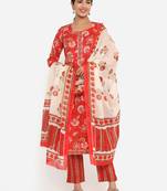 Red printed cotton ethnic-kurtis