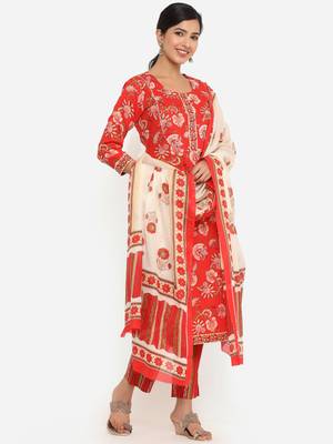 Red printed cotton ethnic-kurtis 2