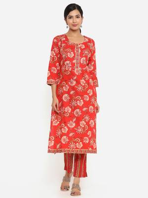 Red printed cotton ethnic-kurtis 4