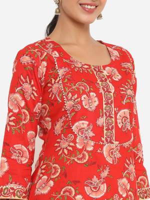 Red printed cotton ethnic-kurtis 5