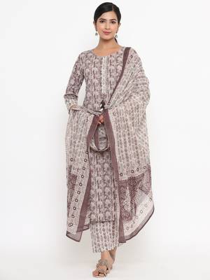 Beige printed cotton ethnic-kurtis 1