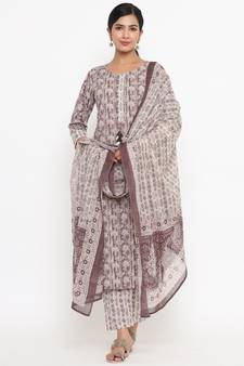 Beige printed cotton ethnic-kurtis