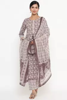 Beige printed cotton ethnic-kurtis