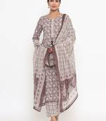 Beige printed cotton ethnic-kurtis