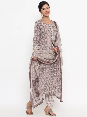Beige printed cotton ethnic-kurtis 2