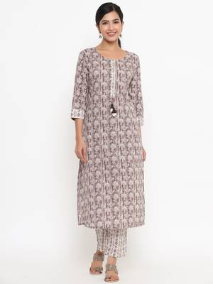 Beige printed cotton ethnic-kurtis 4