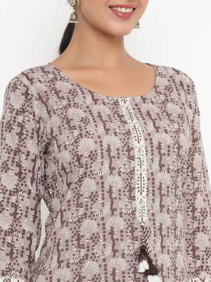 Beige printed cotton ethnic-kurtis 5