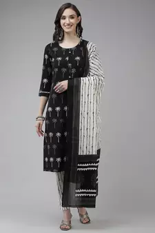 Black printed cotton ethnic-kurtis