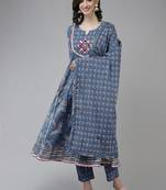 Blue printed cotton ethnic-kurtis