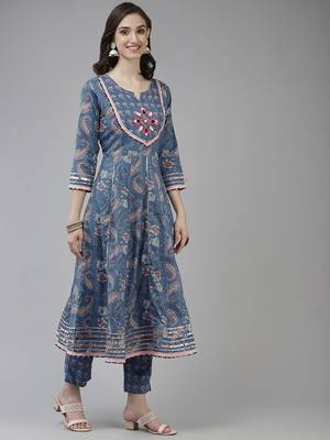 Blue printed cotton ethnic-kurtis 2
