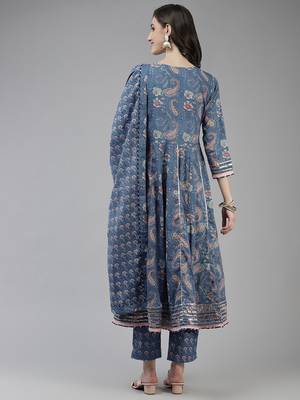 Blue printed cotton ethnic-kurtis 3