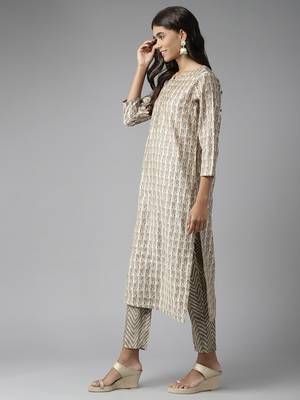 Beige printed cotton silk ethnic-kurtis 2