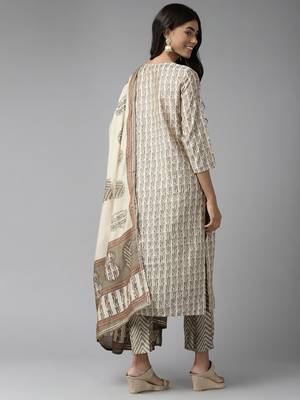 Beige printed cotton silk ethnic-kurtis 3