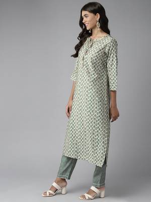 Teal-green printed cotton silk ethnic-kurtis 2