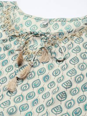 Teal-green printed cotton silk ethnic-kurtis 4