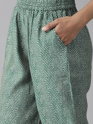 Teal-green printed cotton silk ethnic-kurtis 5
