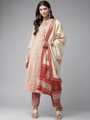 Red printed cotton silk ethnic-kurtis 1
