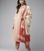 Red printed cotton silk ethnic-kurtis