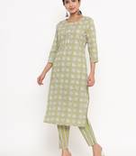 Green printed cotton ethnic-kurtis