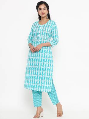 Sea-green printed cotton ethnic-kurtis 4