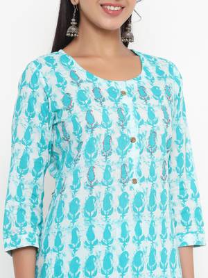 Sea-green printed cotton ethnic-kurtis 5
