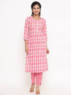 Pink printed cotton ethnic-kurtis 1