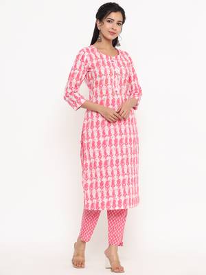 Pink printed cotton ethnic-kurtis 2