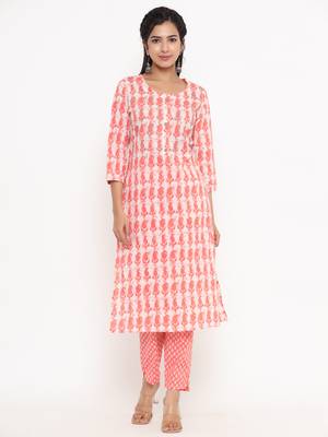 Peach printed cotton ethnic-kurtis 1