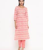 Peach printed cotton ethnic-kurtis