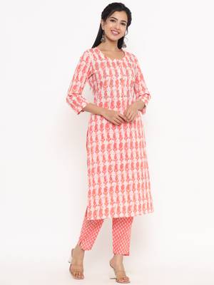 Peach printed cotton ethnic-kurtis 2