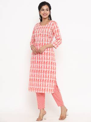 Peach printed cotton ethnic-kurtis 4