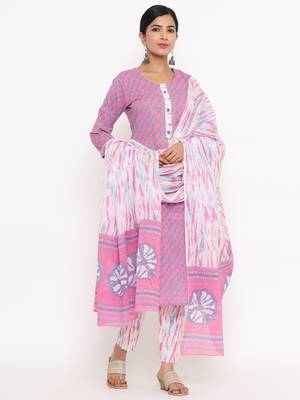 Pink printed cotton ethnic-kurtis 1
