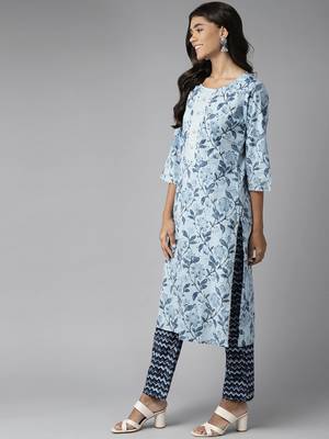 Turquoise printed cotton ethnic-kurtis 2