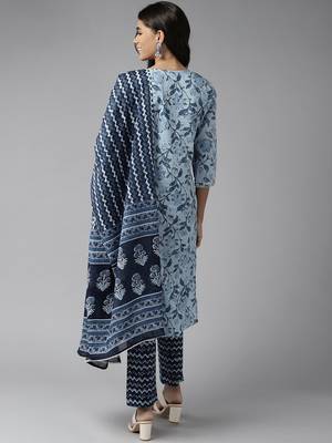 Turquoise printed cotton ethnic-kurtis 3