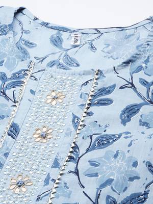 Turquoise printed cotton ethnic-kurtis 4