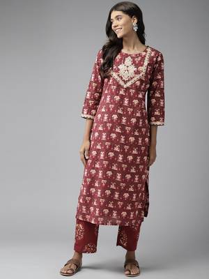 Maroon printed cotton ethnic-kurtis 1
