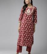 Maroon printed cotton ethnic-kurtis
