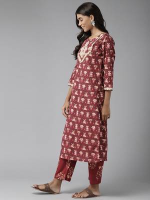 Maroon printed cotton ethnic-kurtis 2