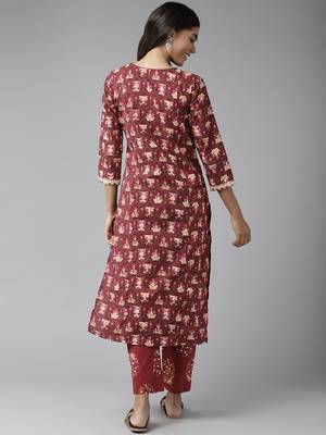Maroon printed cotton ethnic-kurtis 3