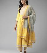 Mustard printed cotton ethnic-kurtis