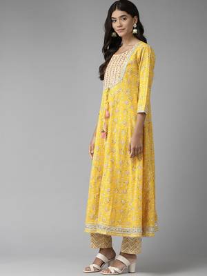 Mustard printed cotton ethnic-kurtis 2