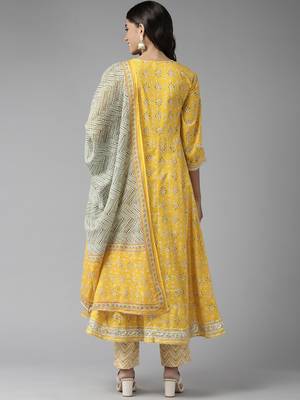 Mustard printed cotton ethnic-kurtis 3