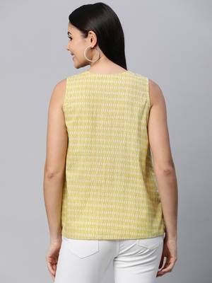 Green printed cotton sleeveless-tops 2