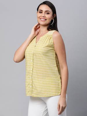 Green printed cotton sleeveless-tops 4