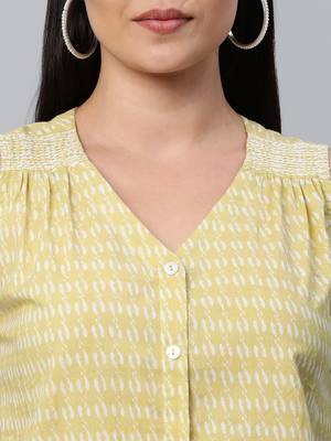 Green printed cotton sleeveless-tops 5