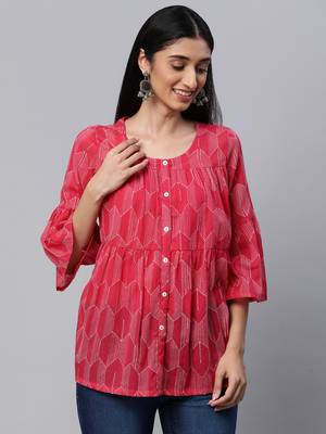 Pink printed cotton cotton-tops 1