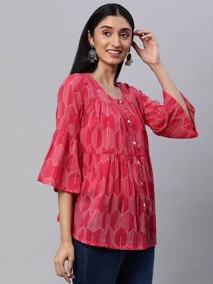 Pink printed cotton cotton-tops 3