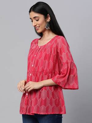 Pink printed cotton cotton-tops 4