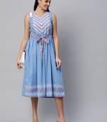 Blue printed cotton long-dresses